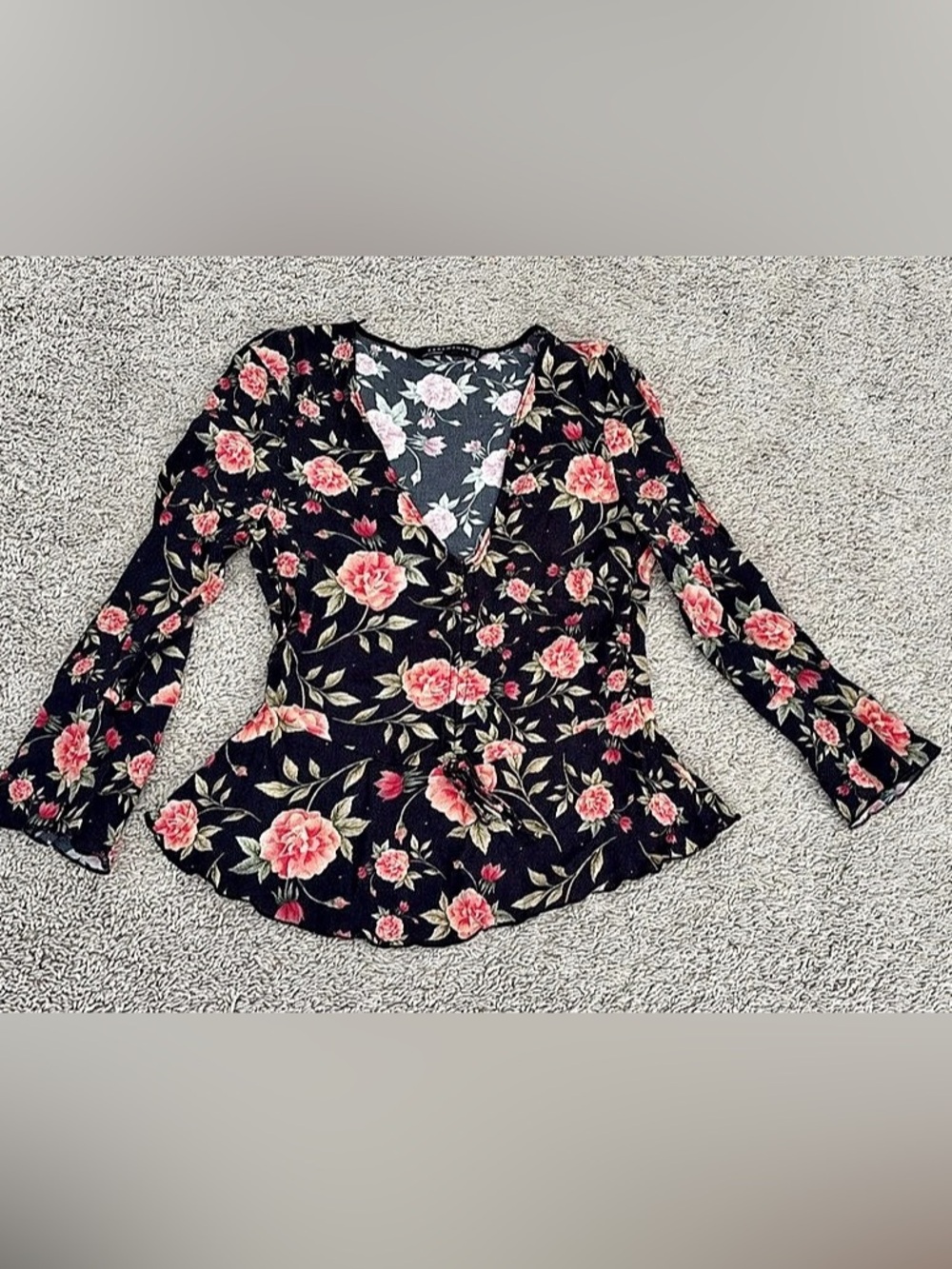 Zara Woman Floral top in Black & Pink Size XS